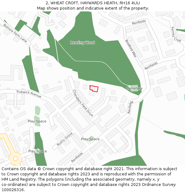 2, WHEAT CROFT, HAYWARDS HEATH, RH16 4UU: Location map and indicative extent of plot