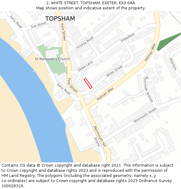 2, WHITE STREET, TOPSHAM, EXETER, EX3 0AA: Location map and indicative extent of plot