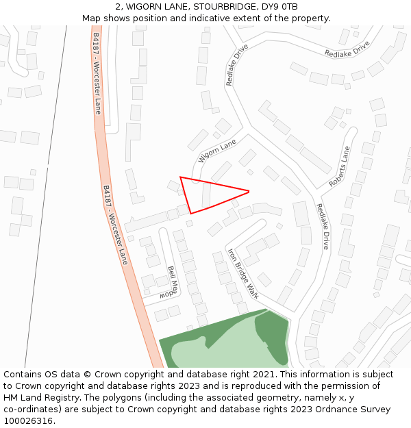 2, WIGORN LANE, STOURBRIDGE, DY9 0TB: Location map and indicative extent of plot