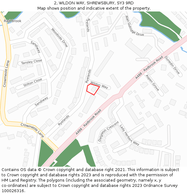 2, WILDON WAY, SHREWSBURY, SY3 9RD: Location map and indicative extent of plot