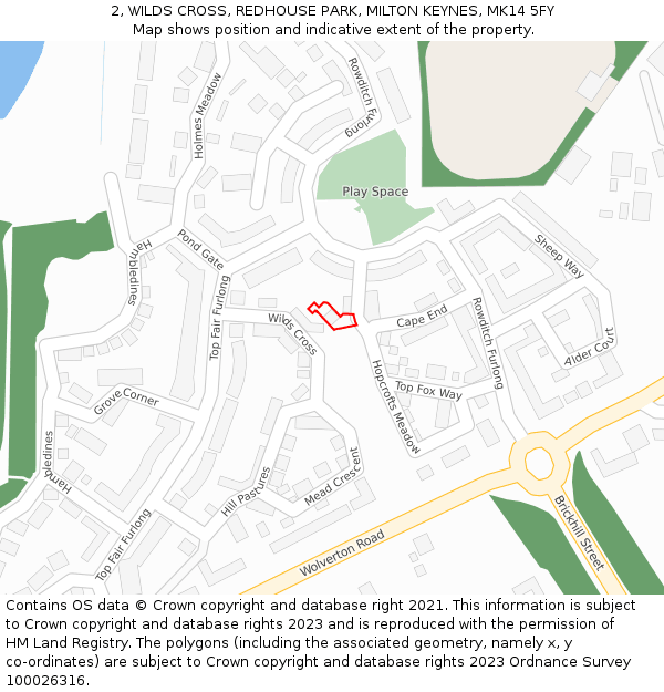 2, WILDS CROSS, REDHOUSE PARK, MILTON KEYNES, MK14 5FY: Location map and indicative extent of plot