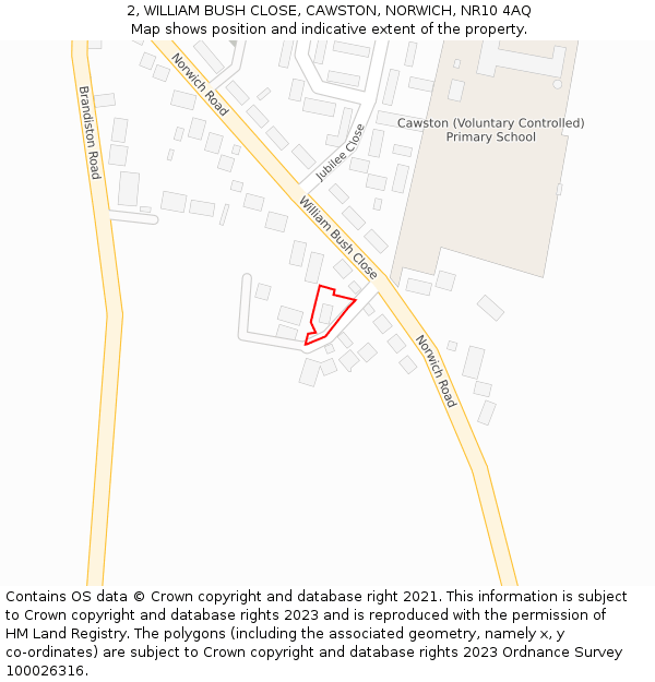 2, WILLIAM BUSH CLOSE, CAWSTON, NORWICH, NR10 4AQ: Location map and indicative extent of plot