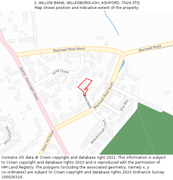 2, WILLOW BANK, WILLESBOROUGH, ASHFORD, TN24 0TQ: Location map and indicative extent of plot