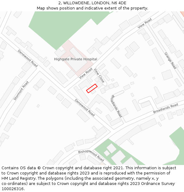 2, WILLOWDENE, LONDON, N6 4DE: Location map and indicative extent of plot