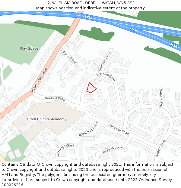 2, WILSHAM ROAD, ORRELL, WIGAN, WN5 8SF: Location map and indicative extent of plot