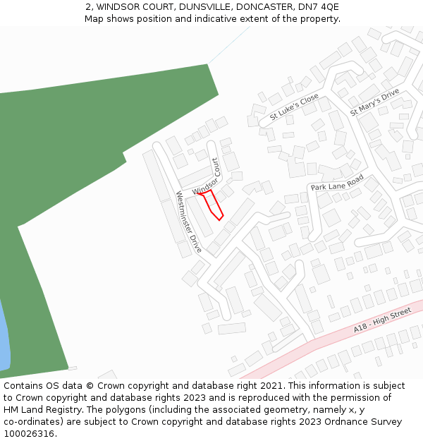 2, WINDSOR COURT, DUNSVILLE, DONCASTER, DN7 4QE: Location map and indicative extent of plot