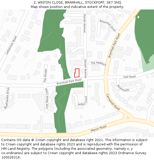 2, WINTON CLOSE, BRAMHALL, STOCKPORT, SK7 3NQ: Location map and indicative extent of plot