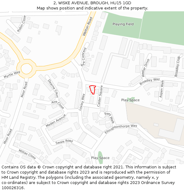 2, WISKE AVENUE, BROUGH, HU15 1GD: Location map and indicative extent of plot