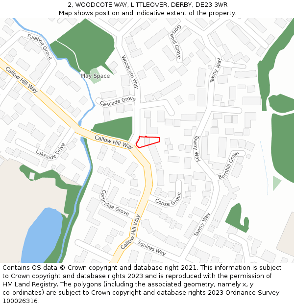 2, WOODCOTE WAY, LITTLEOVER, DERBY, DE23 3WR: Location map and indicative extent of plot