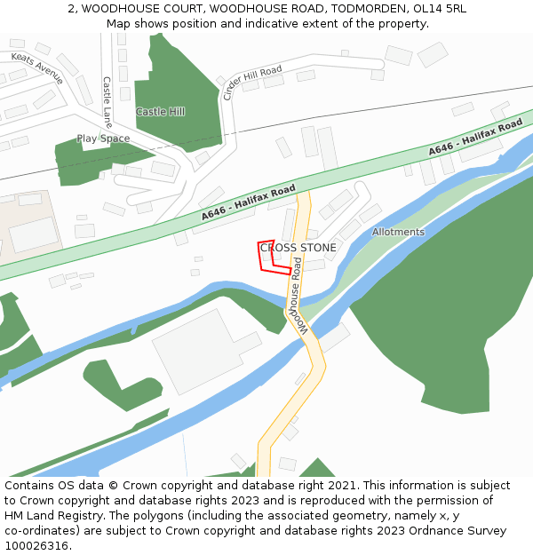 2, WOODHOUSE COURT, WOODHOUSE ROAD, TODMORDEN, OL14 5RL: Location map and indicative extent of plot