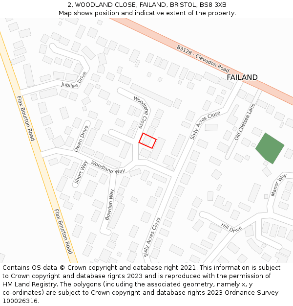 2, WOODLAND CLOSE, FAILAND, BRISTOL, BS8 3XB: Location map and indicative extent of plot