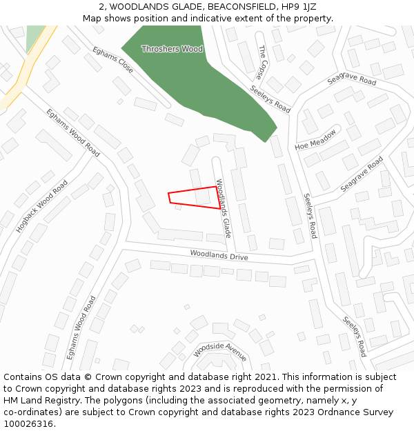 2, WOODLANDS GLADE, BEACONSFIELD, HP9 1JZ: Location map and indicative extent of plot