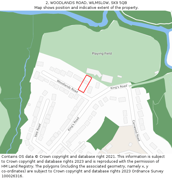 2, WOODLANDS ROAD, WILMSLOW, SK9 5QB: Location map and indicative extent of plot