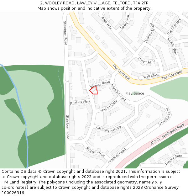 2, WOOLEY ROAD, LAWLEY VILLAGE, TELFORD, TF4 2FP: Location map and indicative extent of plot