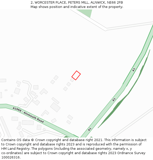 2, WORCESTER PLACE, PETERS MILL, ALNWICK, NE66 2FB: Location map and indicative extent of plot