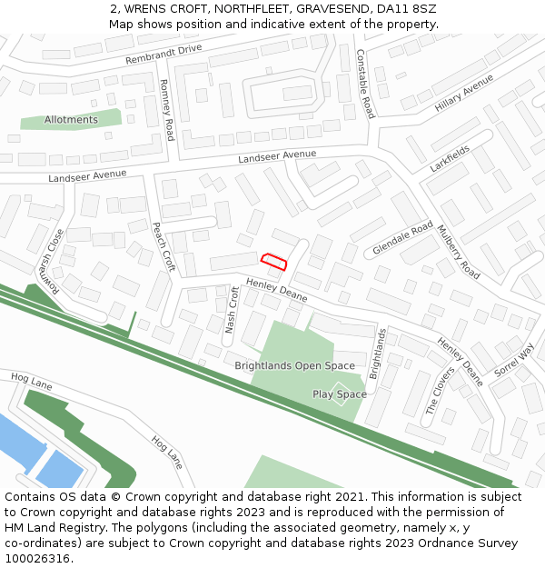 2, WRENS CROFT, NORTHFLEET, GRAVESEND, DA11 8SZ: Location map and indicative extent of plot