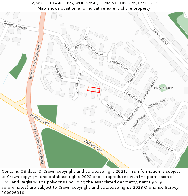 2, WRIGHT GARDENS, WHITNASH, LEAMINGTON SPA, CV31 2FP: Location map and indicative extent of plot