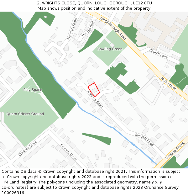 2, WRIGHTS CLOSE, QUORN, LOUGHBOROUGH, LE12 8TU: Location map and indicative extent of plot