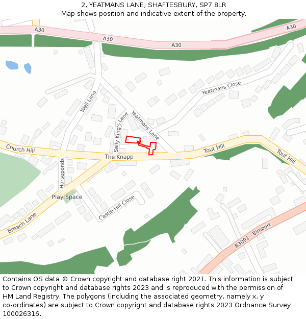 2, YEATMANS LANE, SHAFTESBURY, SP7 8LR: Location map and indicative extent of plot