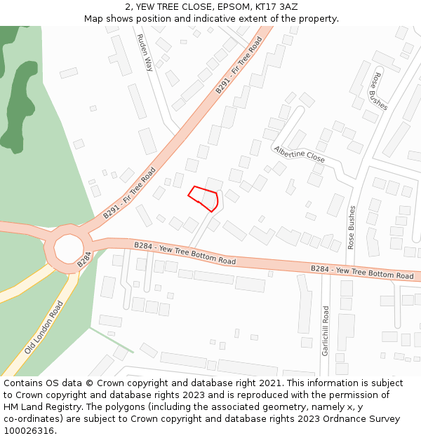 2, YEW TREE CLOSE, EPSOM, KT17 3AZ: Location map and indicative extent of plot