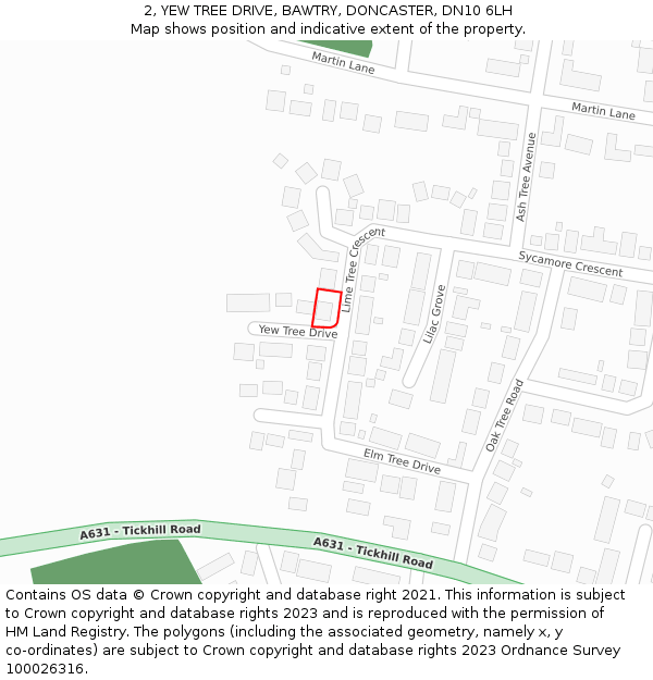 2, YEW TREE DRIVE, BAWTRY, DONCASTER, DN10 6LH: Location map and indicative extent of plot