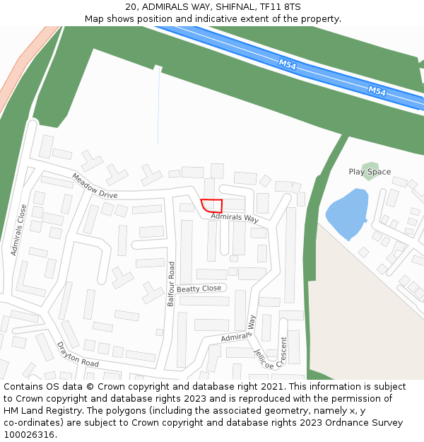 20, ADMIRALS WAY, SHIFNAL, TF11 8TS: Location map and indicative extent of plot