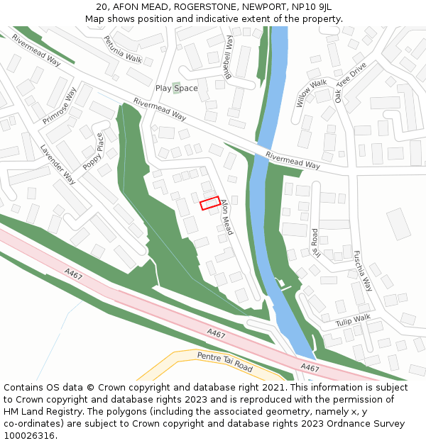 20, AFON MEAD, ROGERSTONE, NEWPORT, NP10 9JL: Location map and indicative extent of plot