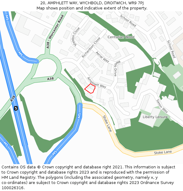 20, AMPHLETT WAY, WYCHBOLD, DROITWICH, WR9 7PJ: Location map and indicative extent of plot