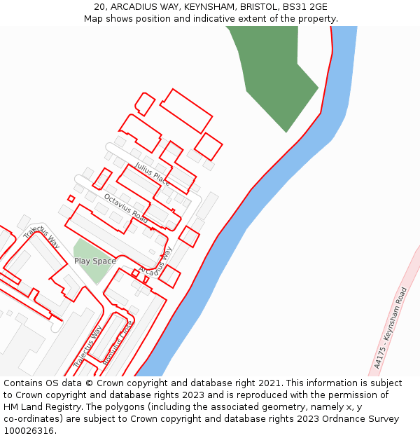 20, ARCADIUS WAY, KEYNSHAM, BRISTOL, BS31 2GE: Location map and indicative extent of plot