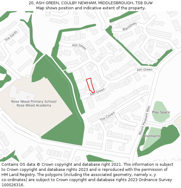 20, ASH GREEN, COULBY NEWHAM, MIDDLESBROUGH, TS8 0UW: Location map and indicative extent of plot