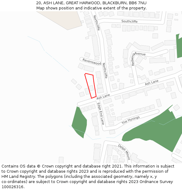 20, ASH LANE, GREAT HARWOOD, BLACKBURN, BB6 7NU: Location map and indicative extent of plot