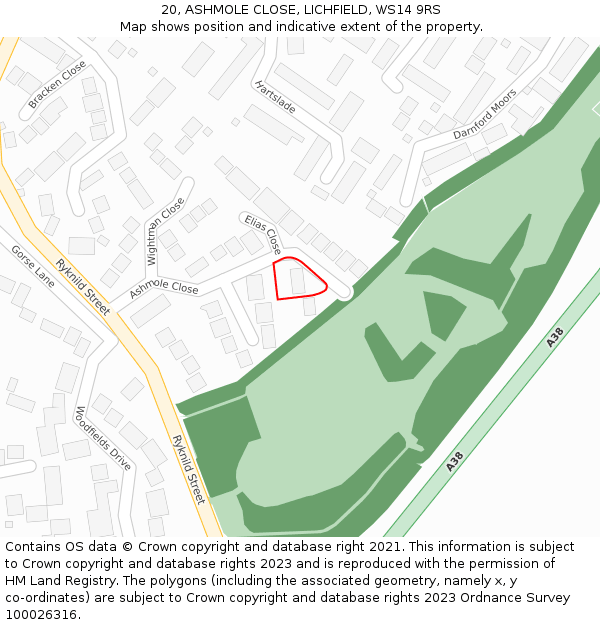 20, ASHMOLE CLOSE, LICHFIELD, WS14 9RS: Location map and indicative extent of plot