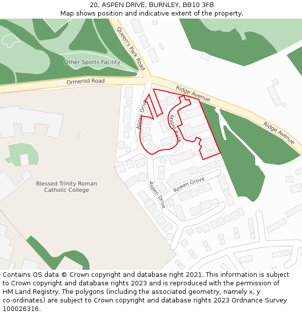 20, ASPEN DRIVE, BURNLEY, BB10 3FB: Location map and indicative extent of plot