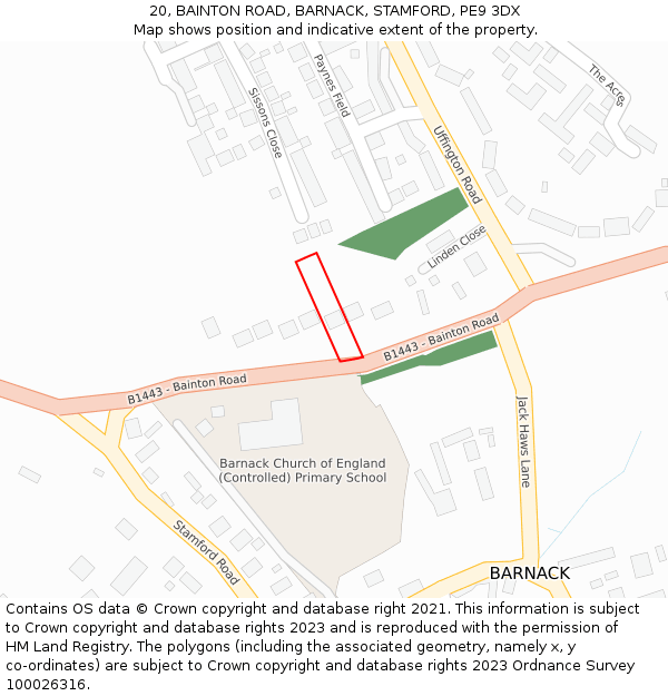 20, BAINTON ROAD, BARNACK, STAMFORD, PE9 3DX: Location map and indicative extent of plot