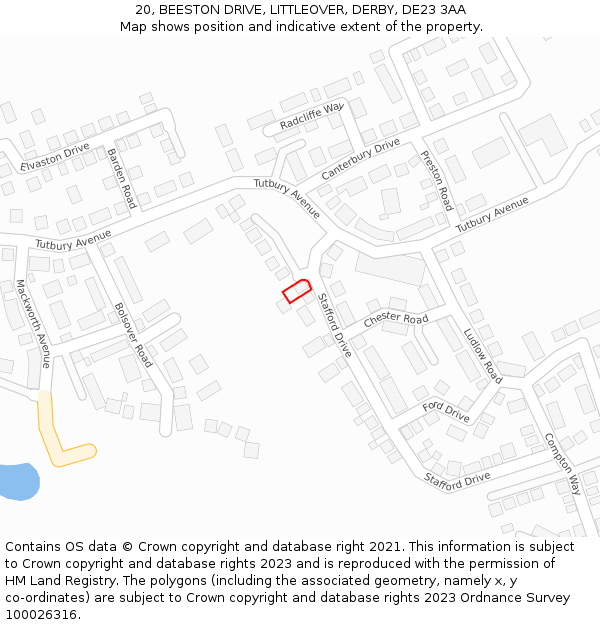 20, BEESTON DRIVE, LITTLEOVER, DERBY, DE23 3AA: Location map and indicative extent of plot