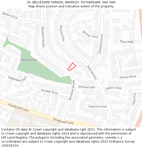 20, BELVEDERE PARADE, BRAMLEY, ROTHERHAM, S66 3WA: Location map and indicative extent of plot