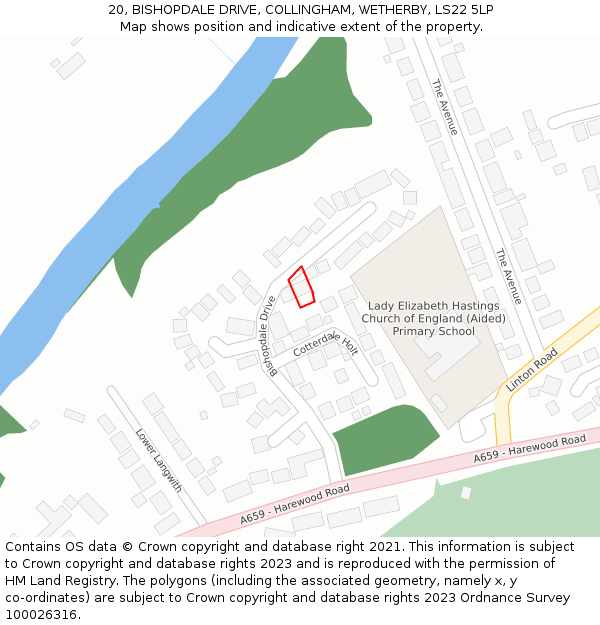 20, BISHOPDALE DRIVE, COLLINGHAM, WETHERBY, LS22 5LP: Location map and indicative extent of plot