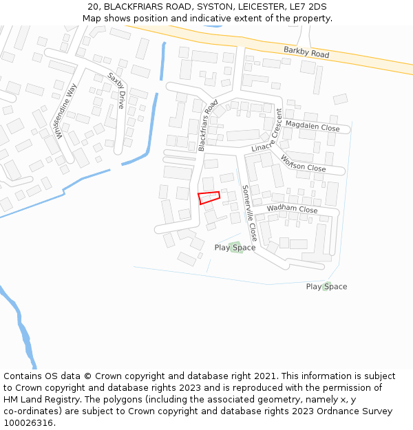 20, BLACKFRIARS ROAD, SYSTON, LEICESTER, LE7 2DS: Location map and indicative extent of plot