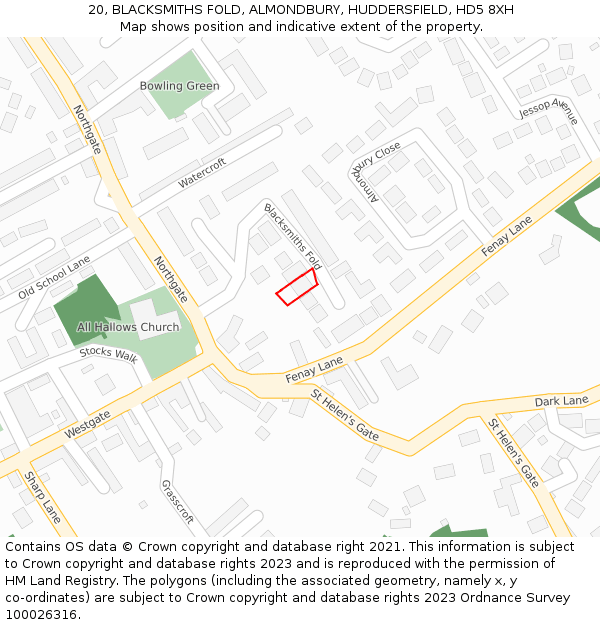 20, BLACKSMITHS FOLD, ALMONDBURY, HUDDERSFIELD, HD5 8XH: Location map and indicative extent of plot