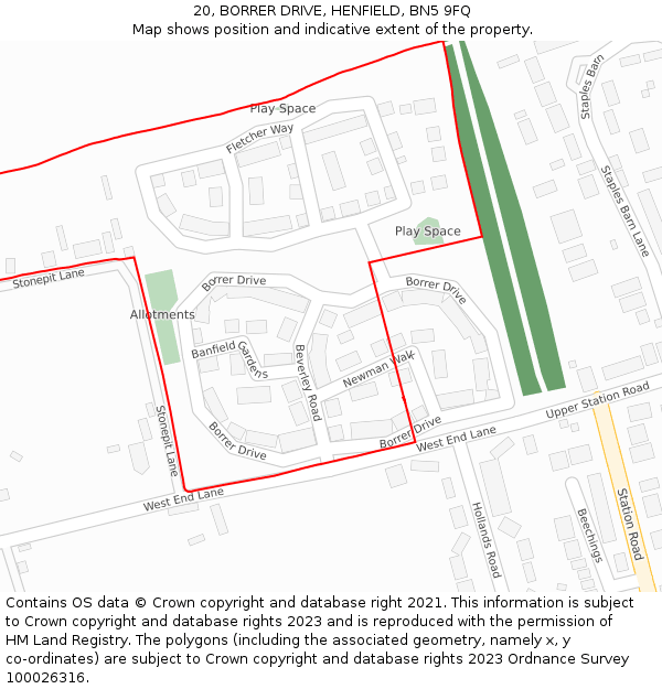 20, BORRER DRIVE, HENFIELD, BN5 9FQ: Location map and indicative extent of plot