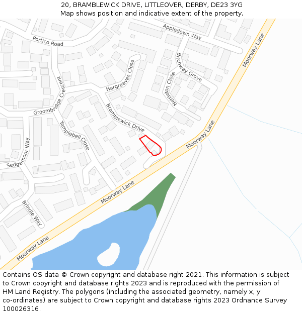 20, BRAMBLEWICK DRIVE, LITTLEOVER, DERBY, DE23 3YG: Location map and indicative extent of plot