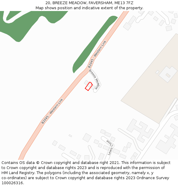 20, BREEZE MEADOW, FAVERSHAM, ME13 7FZ: Location map and indicative extent of plot