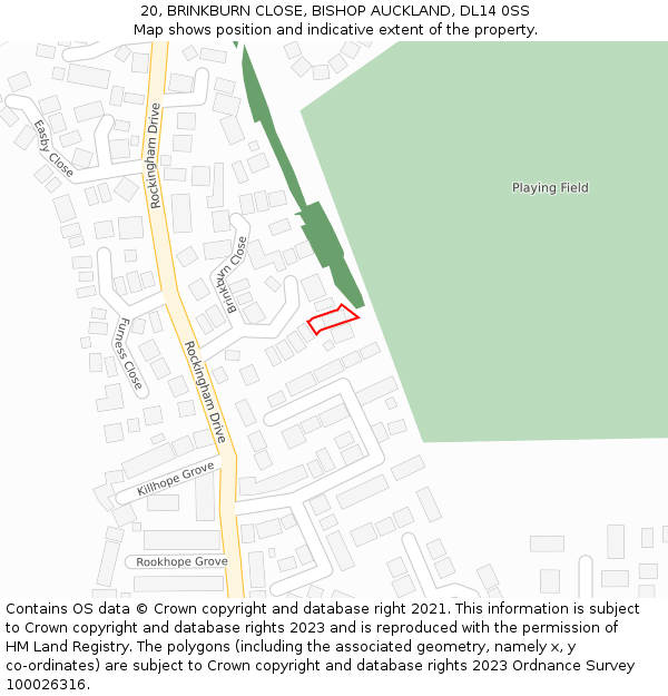 20, BRINKBURN CLOSE, BISHOP AUCKLAND, DL14 0SS: Location map and indicative extent of plot