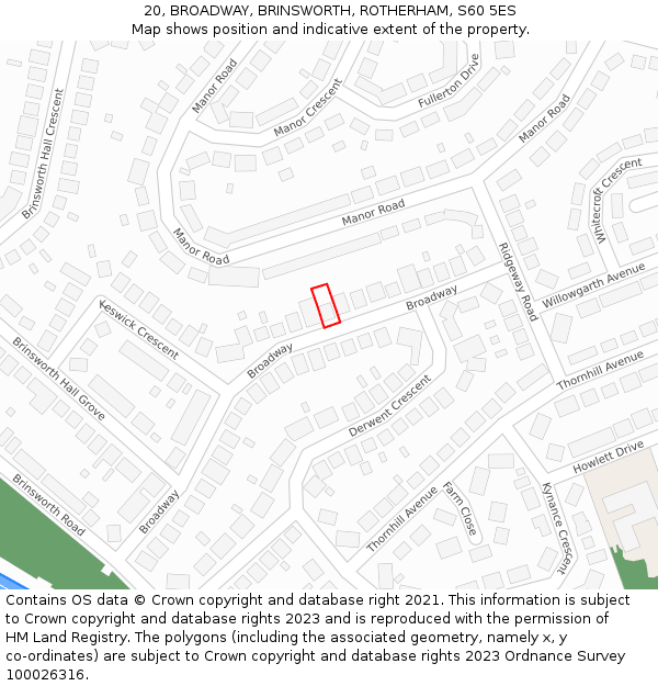 20, BROADWAY, BRINSWORTH, ROTHERHAM, S60 5ES: Location map and indicative extent of plot