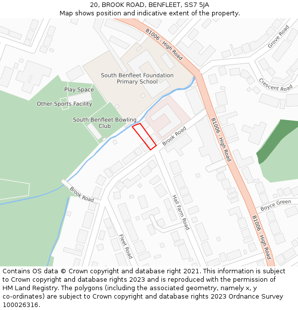 20, BROOK ROAD, BENFLEET, SS7 5JA: Location map and indicative extent of plot