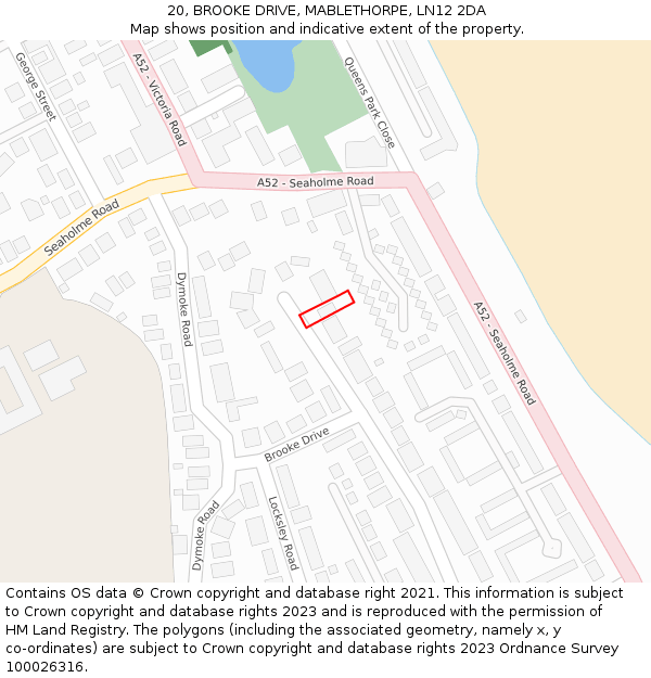 20, BROOKE DRIVE, MABLETHORPE, LN12 2DA: Location map and indicative extent of plot