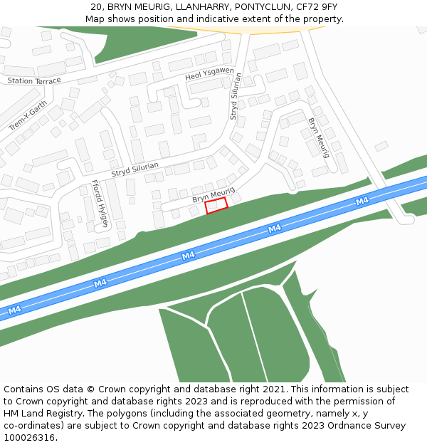 20, BRYN MEURIG, LLANHARRY, PONTYCLUN, CF72 9FY: Location map and indicative extent of plot