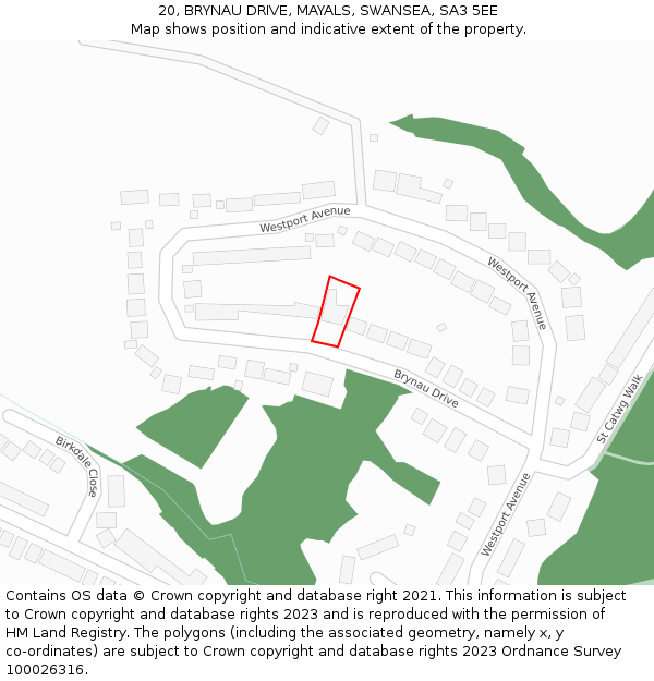 20, BRYNAU DRIVE, MAYALS, SWANSEA, SA3 5EE: Location map and indicative extent of plot