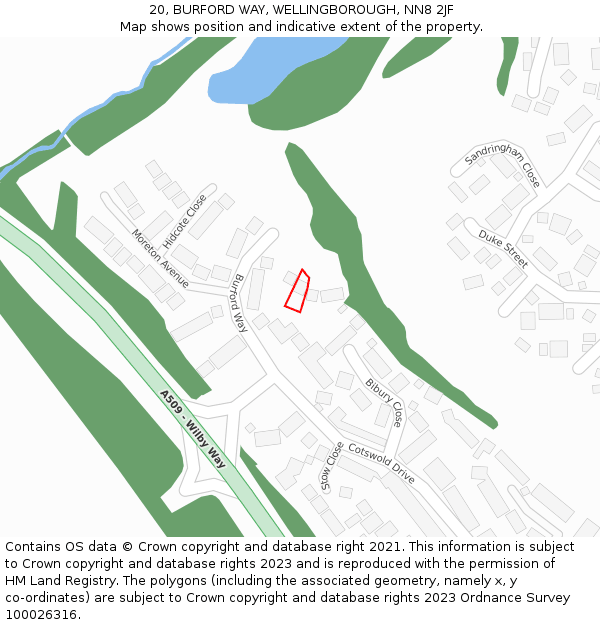 20, BURFORD WAY, WELLINGBOROUGH, NN8 2JF: Location map and indicative extent of plot