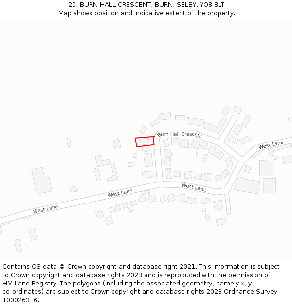 20, BURN HALL CRESCENT, BURN, SELBY, YO8 8LT: Location map and indicative extent of plot